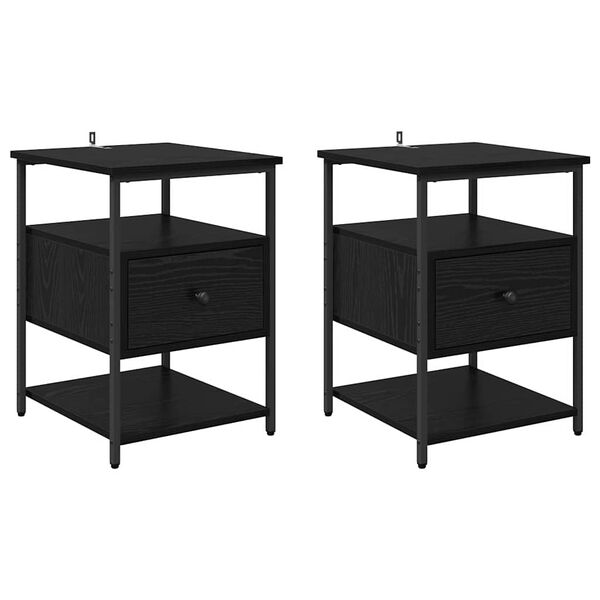 vidaXL Cabinet de chevet avec tiroir 2 pcs Ch&ecirc;ne noir 40 x 42 x 56 cm