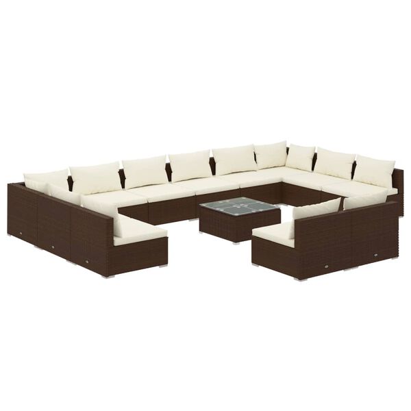 vidaXL Salon de jardin 13 pcs avec coussins Marron R&eacute;sine tress&eacute;e
