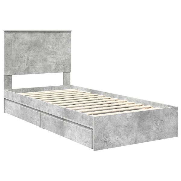 vidaXL Lit de Rangement Gris b&eacute;ton 90 x 200 cm Bois d'ing&eacute;nierie