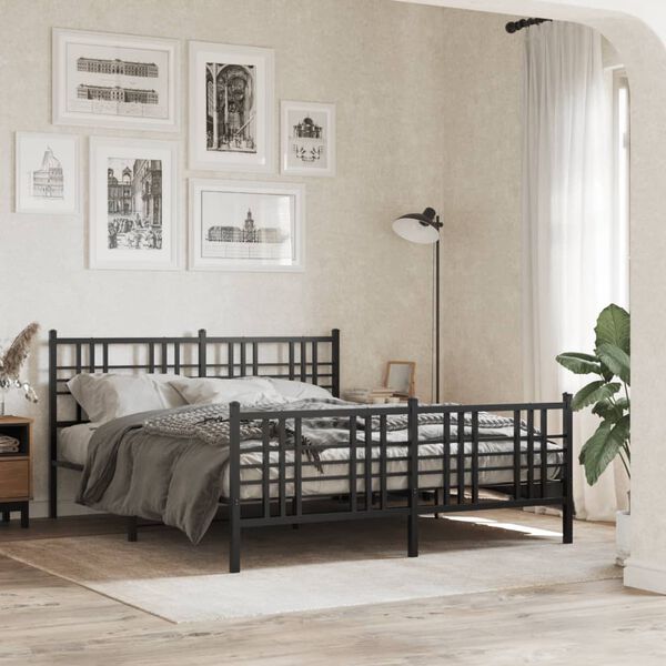 vidaXL Cadre de lit m&eacute;tal sans matelas avec pied de lit noir 160x200cm