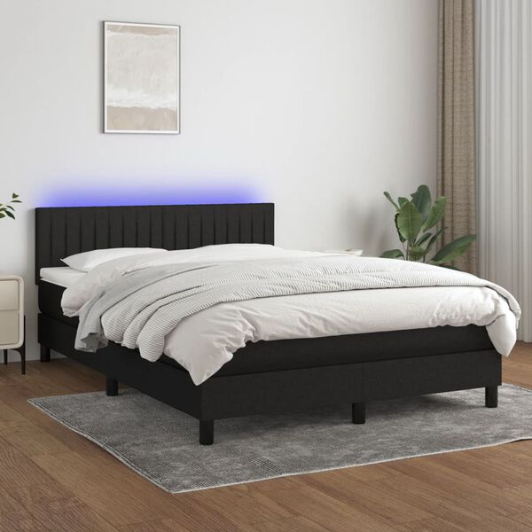 vidaXL Sommier &agrave; lattes de lit avec matelas LED Noir 140x200 cm Tissu