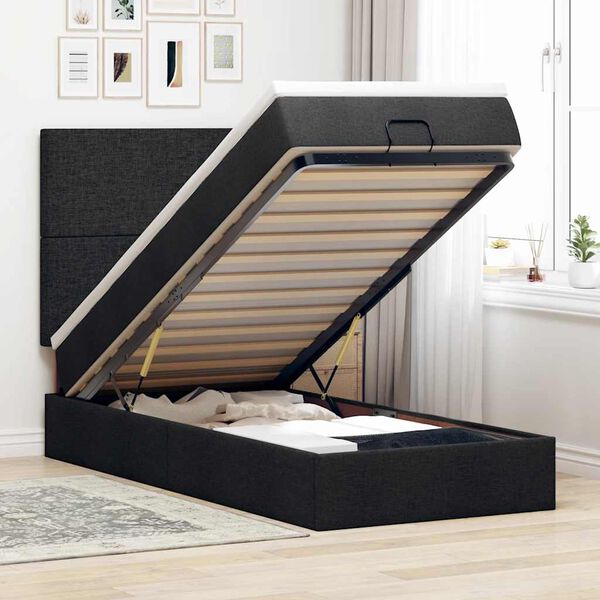 vidaXL Lit ottoman avec matelas noir 100x200 cm tissu