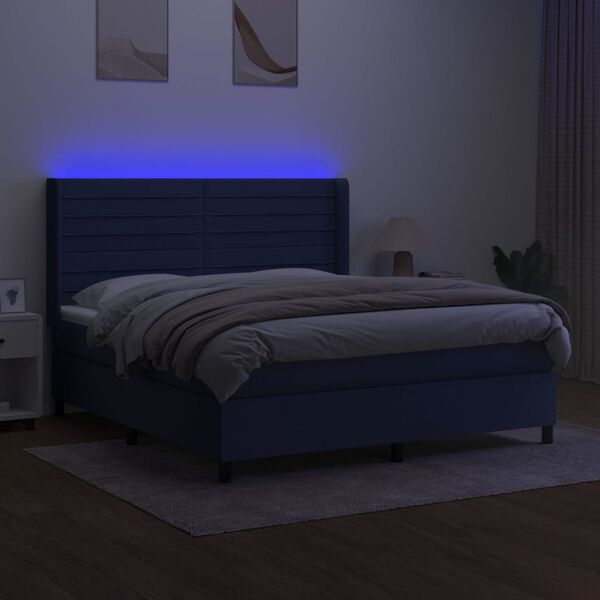 vidaXL Sommier &agrave; lattes de lit matelas et LED Bleu 180x200 cm Tissu