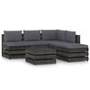 vidaXL Salon de jardin 6 pcs avec coussins Bois impr&eacute;gn&eacute; de gris