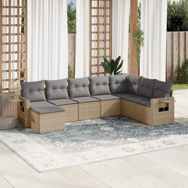 vidaXL Salon de jardin avec coussins 8 pcs beige r&eacute;sine tress&eacute;e