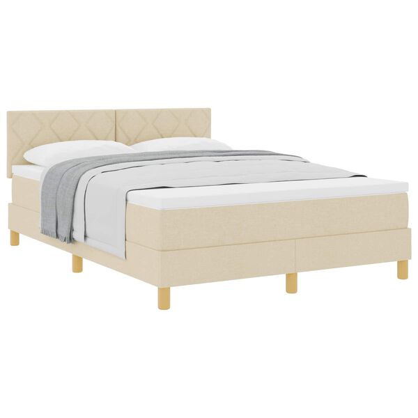 vidaXL Lit &agrave; ressorts avec matelas Cr&egrave;me 140 x 190 cm tissu