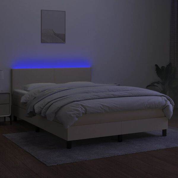 vidaXL Sommier &agrave; lattes de lit avec matelas LED Cr&egrave;me 140x190 cm Tissu