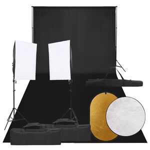 vidaXL Kit de studio photo avec &eacute;clairage toile de fond et r&eacute;flecteur