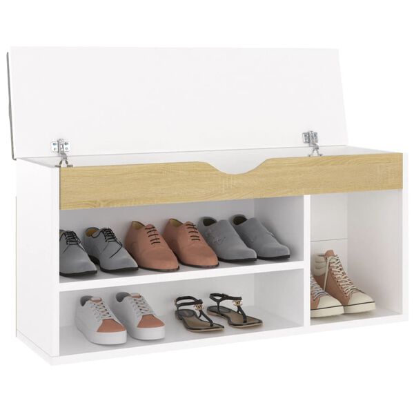 vidaXL Banc &agrave; chaussures et coussin blanc ch&ecirc;ne sonoma bois ing&eacute;nierie