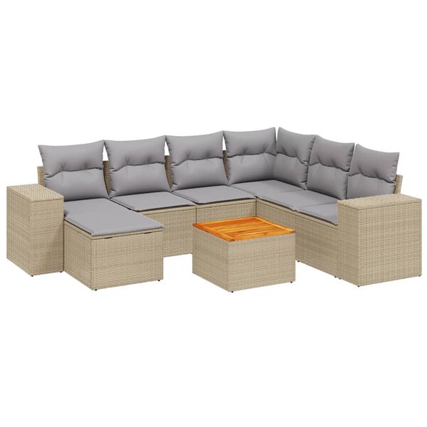 vidaXL Salon de jardin avec coussins 8 pcs beige r&eacute;sine tress&eacute;e