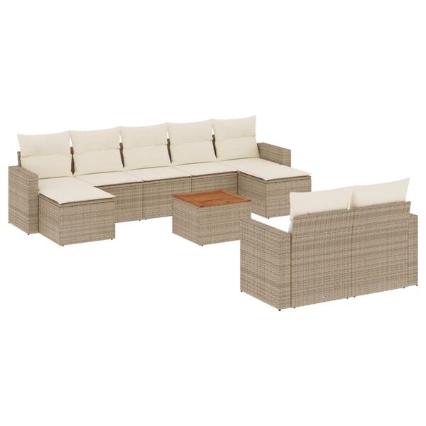 vidaXL Salon de jardin avec coussins 10 pcs beige r&eacute;sine tress&eacute;e