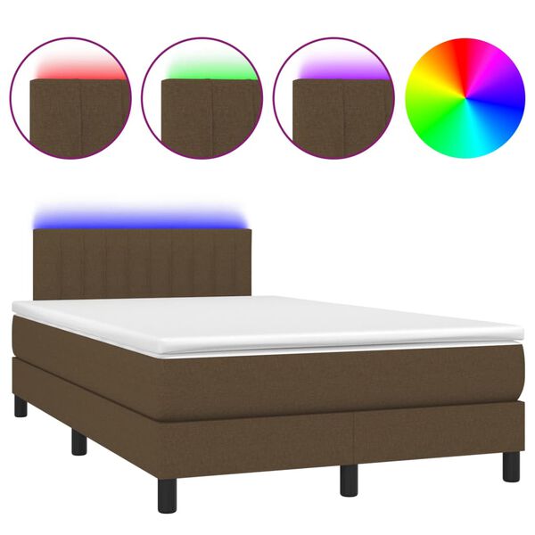 vidaXL Sommier &agrave; lattes de lit matelas et LED Marron fonc&eacute; 120x200 cm