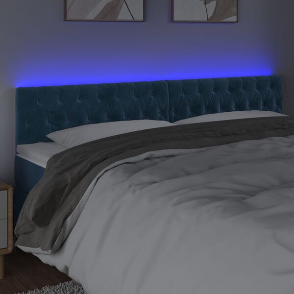vidaXL T&ecirc;te de lit &agrave; LED Bleu fonc&eacute; 200x7x78/88 cm Velours