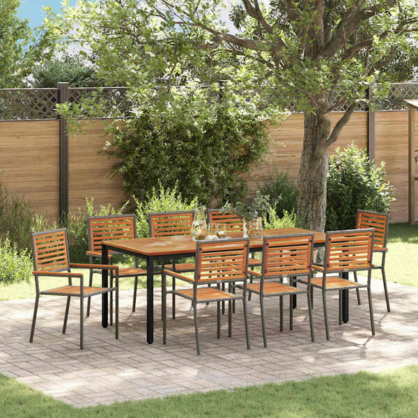 vidaXL Ensemble de salle &agrave; manger pour jardin 9 pcs Gris et marron