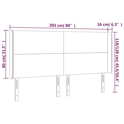 vidaXL Tête de lit à LED Noir 203x16x118/128 cm Velours