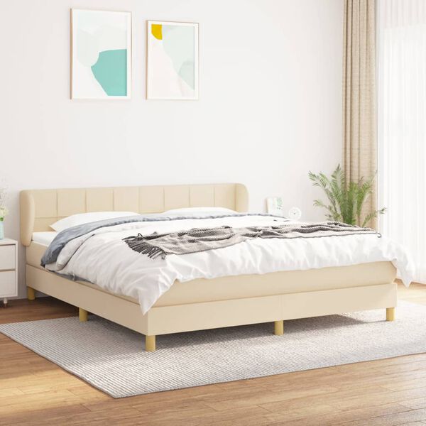 vidaXL Sommier &agrave; lattes de lit avec matelas Cr&egrave;me 160x200 cm Tissu