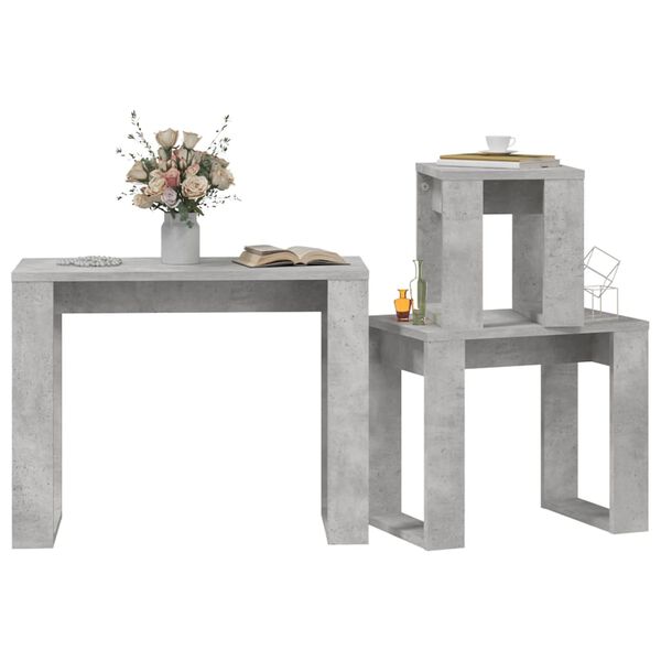 vidaXL Tables gigognes 3 pcs Gris béton Bois d'ingénierie