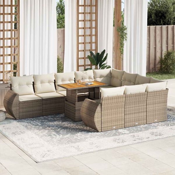 vidaXL Salon de jardin 11 pcs avec coussins beige r&eacute;sine tress&eacute;e