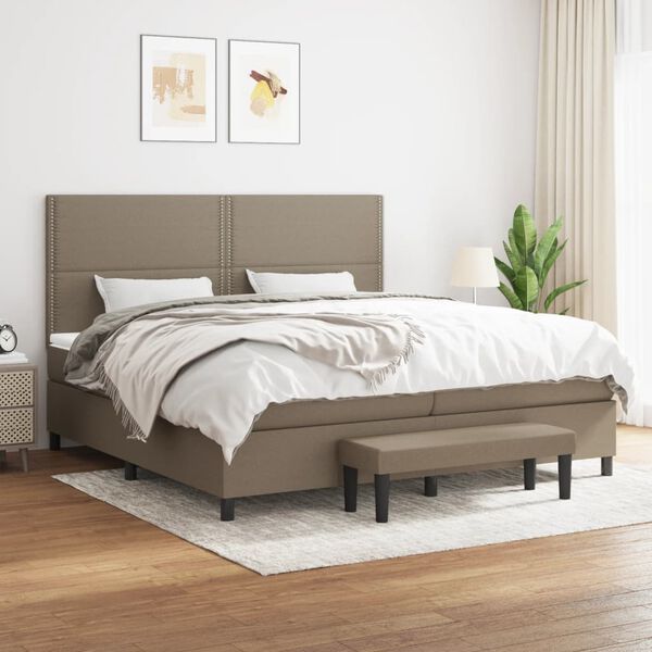 vidaXL Sommier &agrave; lattes de lit avec matelas Taupe 200x200 cm Tissu