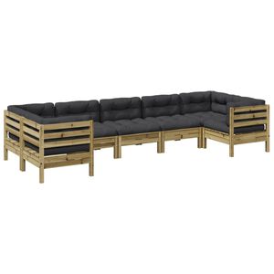 vidaXL Salon de jardin 7 pcs avec coussins bois de pin impr&eacute;gn&eacute;