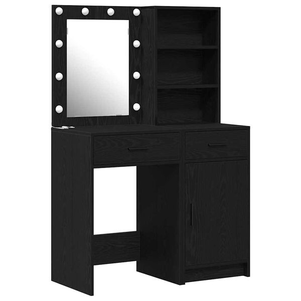vidaXL Ensemble de table de maquillage avec LED 2 pcs Ch&ecirc;ne noir