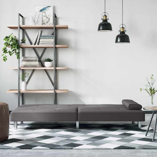 vidaXL Canap&eacute;-lit avec porte-gobelets gris similicuir