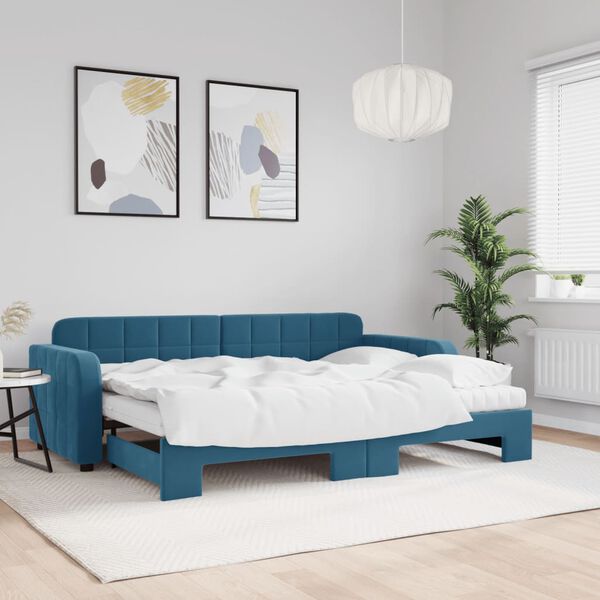 vidaXL Lit de jour avec lit gigogne et matelas bleu 80x200 cm velours