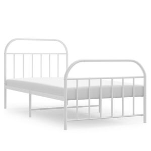 vidaXL Cadre de lit m&eacute;tal sans matelas et pied de lit blanc 100x190 cm