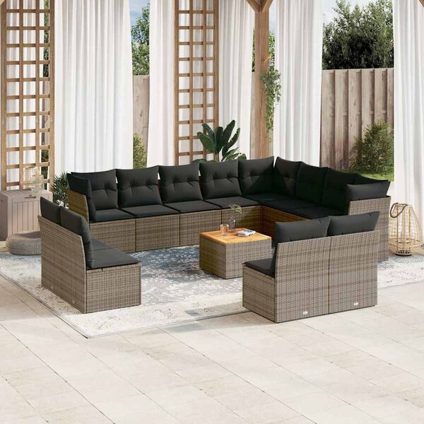 vidaXL Salon de jardin avec coussins 13 pcs gris r&eacute;sine tress&eacute;e