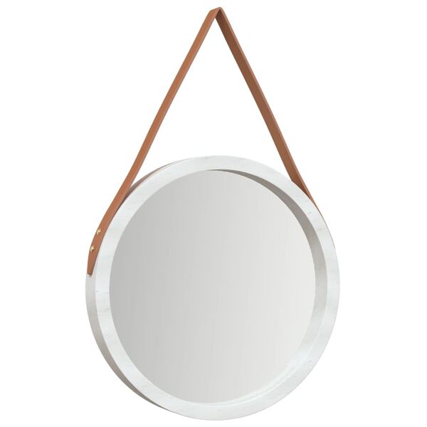 vidaXL Miroir mural avec sangle Blanc &Oslash; 35 cm