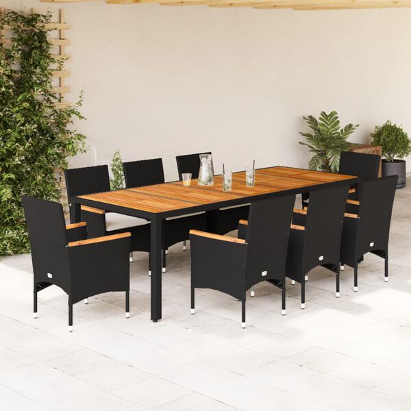 vidaXL Ensemble &agrave; manger de jardin et coussins 9 pcs gris rotin acacia