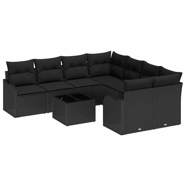 vidaXL Ensemble de canap&eacute; de jardin avec coussin 9 pcs Noir polyrotin