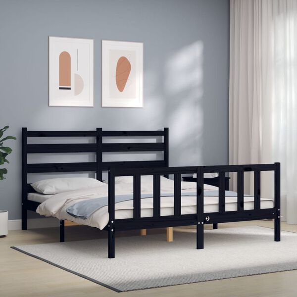 vidaXL Cadre de lit sans matelas noir bois de pin massif