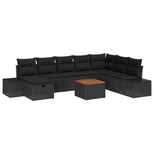 vidaXL Ensemble de canap&eacute; de jardin avec coussin 9 pcs Noir polyrotin