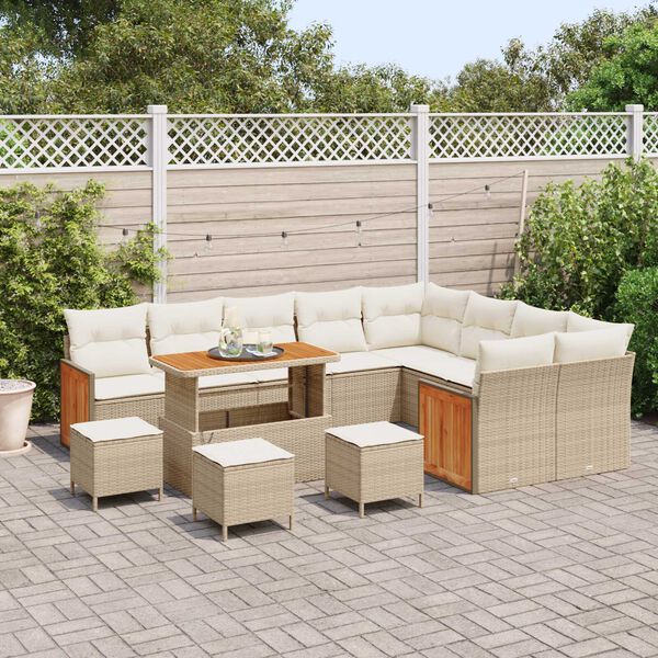 vidaXL Ensemble de canap&eacute; de jardin 14 pcs Beige et cr&egrave;me polyrotin