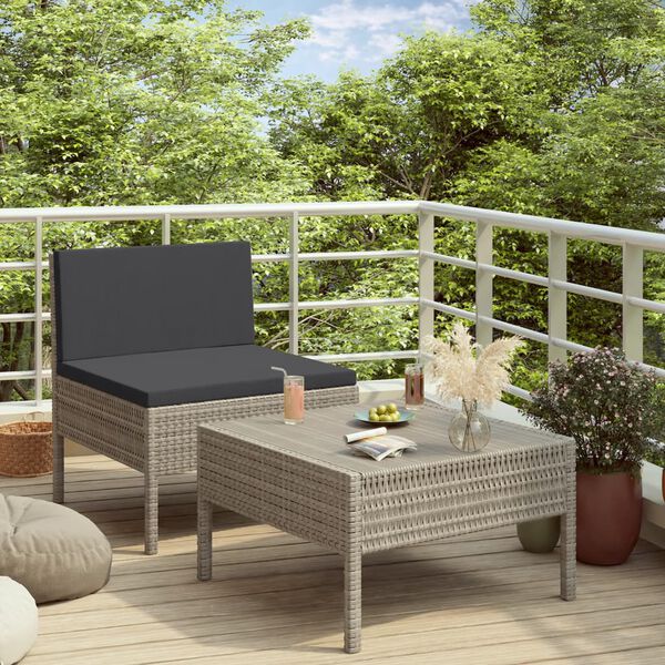 vidaXL Salon de jardin 2 pcs avec coussins Résine tressée Gris