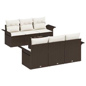 vidaXL Ensemble de canap&eacute; de jardin 7 pi&egrave;ces Marron et Cr&egrave;me polyrotin