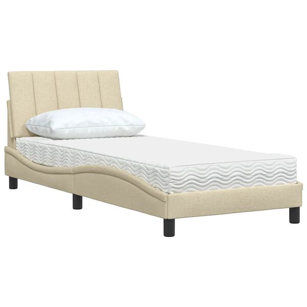 vidaXL Lit avec matelas Hanko cr&egrave;me 90x190 cm tissu