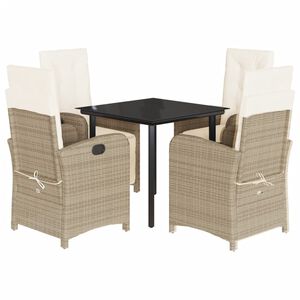 vidaXL Ensemble &agrave; manger de jardin avec coussins 5pcs Beige poly rotin