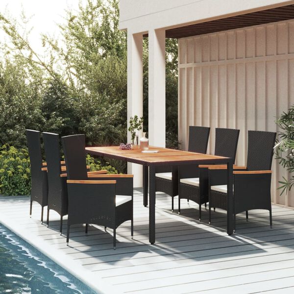 vidaXL Ensemble &agrave; manger de jardin coussins 7pcs Noir R&eacute;sine tress&eacute;e