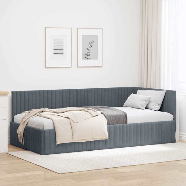 vidaXL Cadre de lit d'angle Gris fonc&eacute; 100 cm x 200 cm Velours