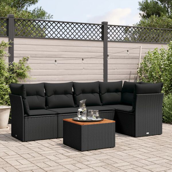 vidaXL Salon de jardin 6 pcs avec coussins noir r&eacute;sine tress&eacute;e