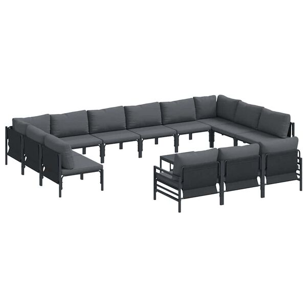 vidaXL Ensemble de canap&eacute; de jardin avec coussin 14 pcs Noir Acier