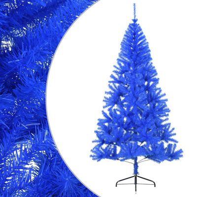 vidaXL Demi sapin de Noël artificiel avec support Bleu 180 cm PVC