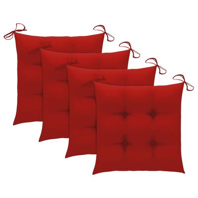 vidaXL Chaises de jardin 4 pcs avec coussins rouge Bois de teck solide