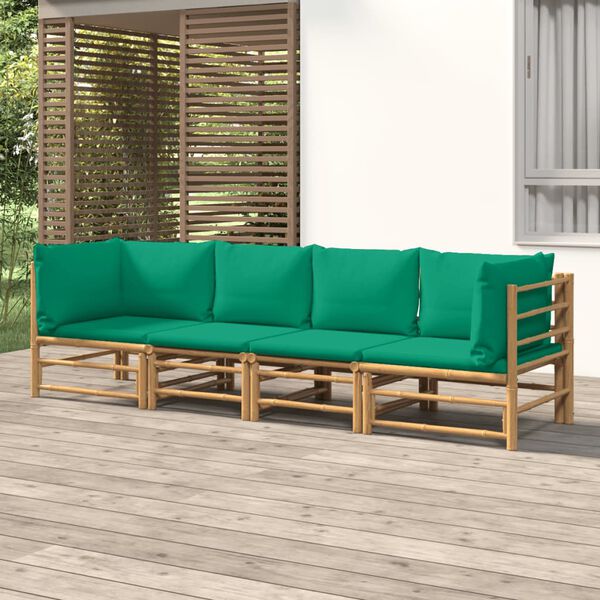 vidaXL Salon de jardin 4 pcs avec coussins vert bambou