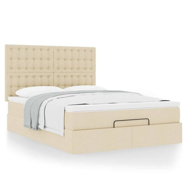 VidaXL Cadre de lit ottoman avec matelas cr&egrave;me 140x200 cm tissu