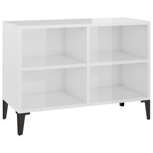 vidaXL Meuble TV avec pieds en m&eacute;tal Blanc brillant 69,5x30x50 cm