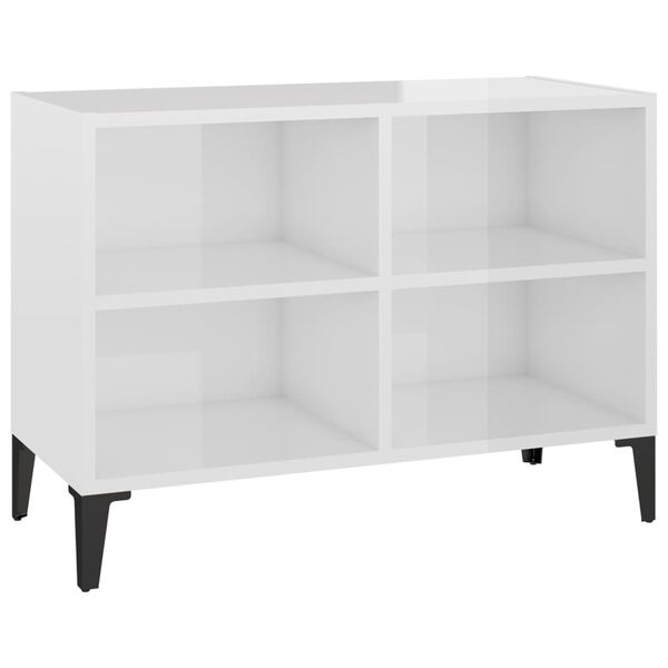 vidaXL Meuble TV avec pieds en métal Blanc brillant 69,5x30x50 cm