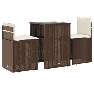 vidaXL Ensemble de bistro 3 pcs avec coussins marron r&eacute;sine tress&eacute;e